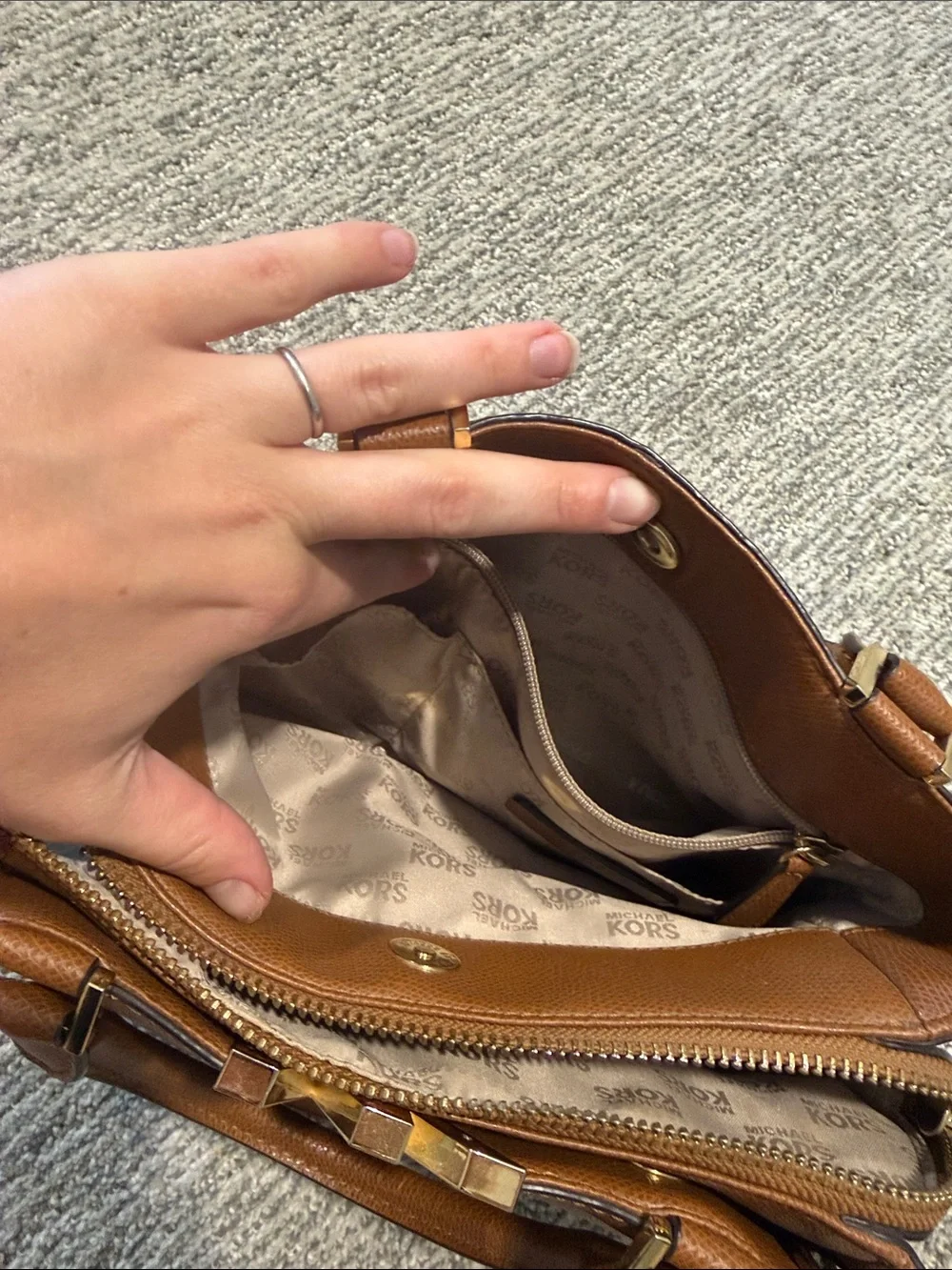 Michael Kors Cognac Leather MK Logo Satchel